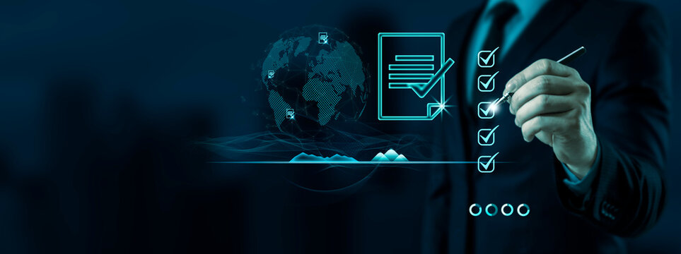 Compliance rules and law regulation policy concept of virtual screen.