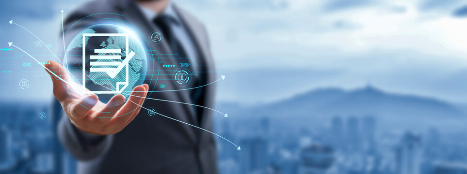 Compliance rules and law regulation policy concept of virtual screen.