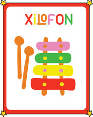 Colorful wooden xylophone with sticks on a white background