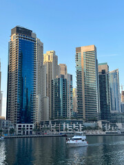 Fototapeta na wymiar Dubai Marina in Dubai, UAE. View of the skyscrapers and the canal.