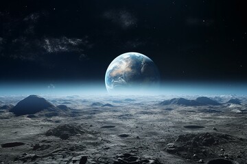 Naklejka na ściany i meble View of Earth from the moon's surface. Generative AI