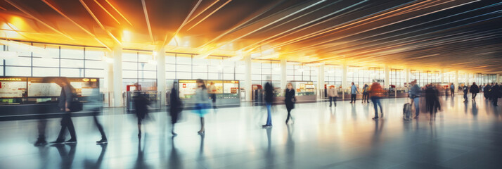 Obraz premium Blurred background of a modern airport . Abstract motion blurred people
