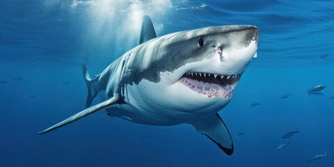 Fototapeta premium Close-up of a white shark in the ocean
