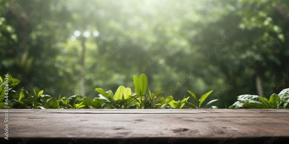 Poster empty cement texture table with jungle blur background