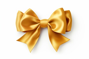 Gold satin ribbon bow on white. Generative AI