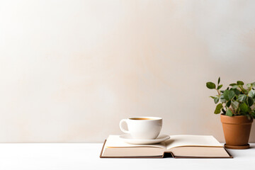 Coffee mugs and valuable old books on a white background for text input.