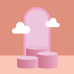 Orange pink podium stage with cloud by illustrator
