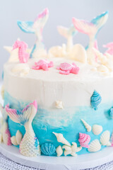 Mermaid themed 3 layer vanilla cake