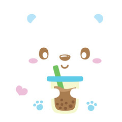 Cute Cartoonbear Eating Boba Bubble Milk Tea, Animal Drink Icon Concept Vector.