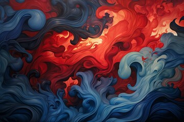 Dynamic backdrop featuring swirling red and blue infernos. Generative AI
