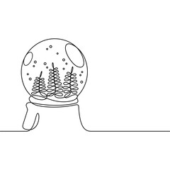 christmas trees in magic crystal ball continuous line drawing decorative illustration for celebration,background,decorative,banner,printing,website,poster,etc.