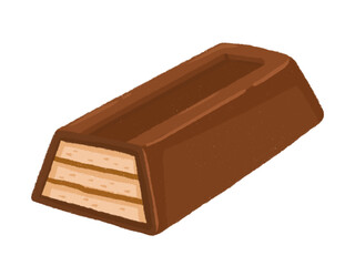 Chocolate coated wafer hand drawn cartoon style isolated on a white background