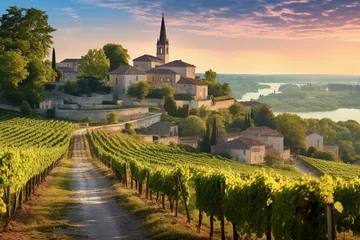Fotobehang Picturesque vineyards in Saint-Émilion, renowned for Bordeaux winemaking. Generative AI © Halcyon