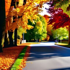 街路樹 秋 紅葉 美しい 高彩度 K