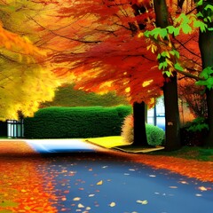 街路樹 秋 紅葉 美しい 高彩度 J