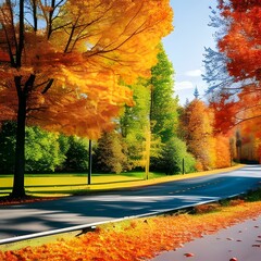 街路樹 秋 紅葉 美しい 高彩度 H