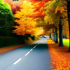 街路樹 秋 紅葉 美しい 高彩度 C