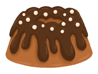 Chocolate chiffon cake hand drawn cartoon style isolated on a white background