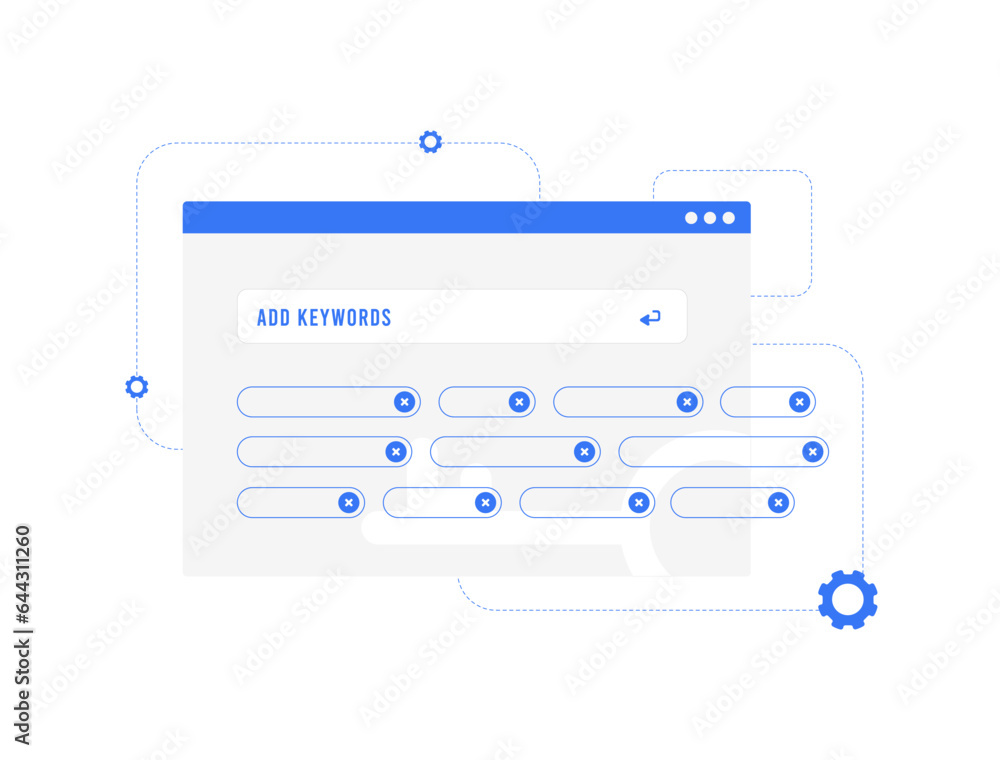 Poster optimizing seo with keyword research tool concept. selecting high, mid and low-frequency keywords fo