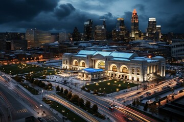 Fototapeta na wymiar Skyline of Kansas City, USA featuring Union Station. Generative AI