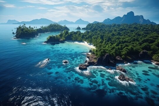 Aerial view of tropical green islands. Holiday dream. Paradise