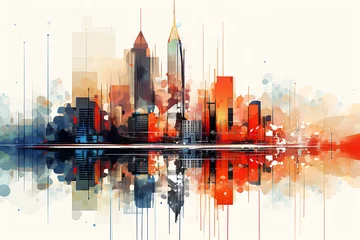 Poster de jardin Peinture d aquarelle gratte-ciel abstract New York illustration art colorful background