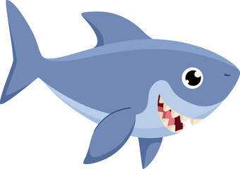 Funny shark. Cartoon ocean fauna. Smiling animal