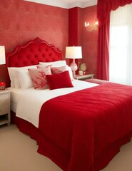 bedroom with red bed