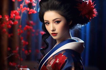 a geisha woman dressed up in national costume