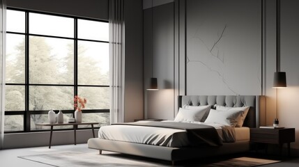 Naklejka na ściany i meble Modern bedroom with window.