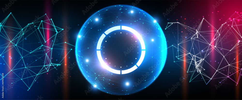 Poster abstract 3d wireframe sci-fi sphere futuristic technology with particles and lines. technology netwo