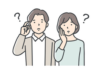 考え事をする若い夫婦・カップル／上半身