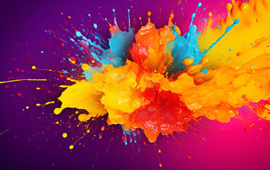 Abstract colorful watercolor splashes on purple background