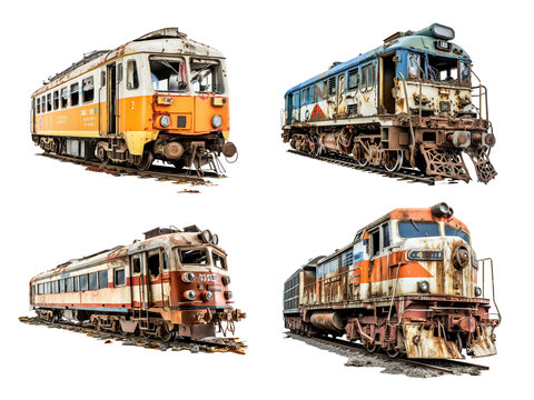 Broken down train, transparent background, isolated image, generative AI
