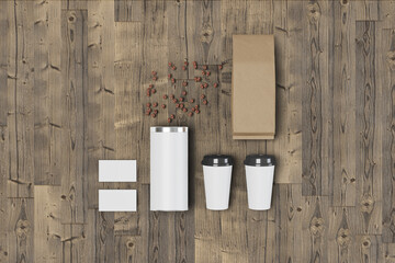 Coffee shop branding on top of wooden floor