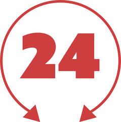 Digital png illustration of red 24 numbers in ring with arrow heads on transparent background
