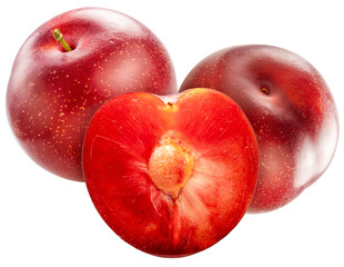 Plum fruit on white background, Red Plums Isolate in white PNG File.