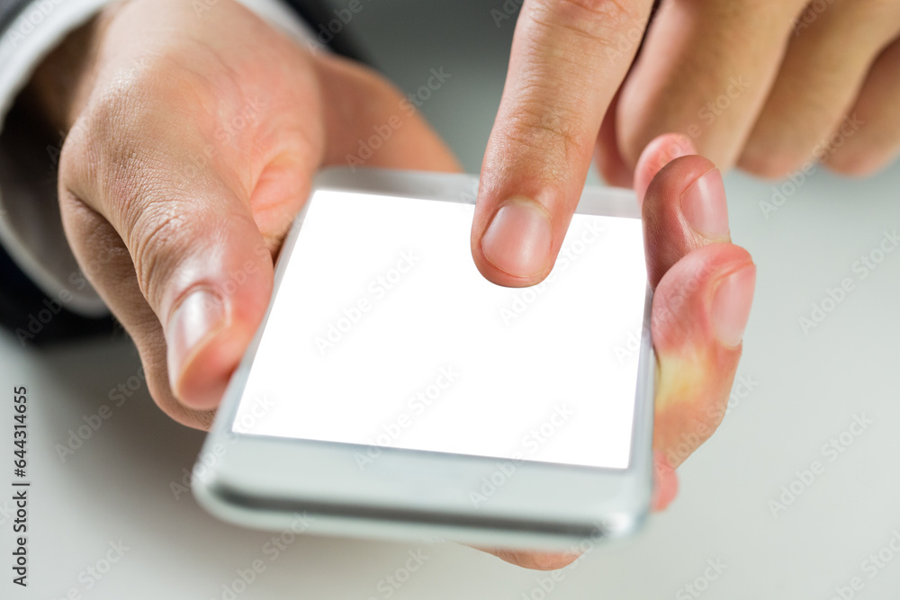 Poster digital png photo of caucasian man using smartphone with copy space on transparent background