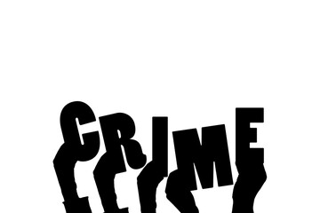 Digital png silhouette illustration of hands holding crime text on transparent background