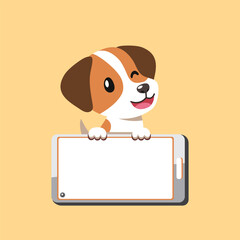 Cartoon character cute jack russell terrier dog and smartphone for design.