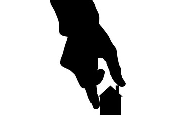 Digital png silhouette illustration of hand holding house on transparent background