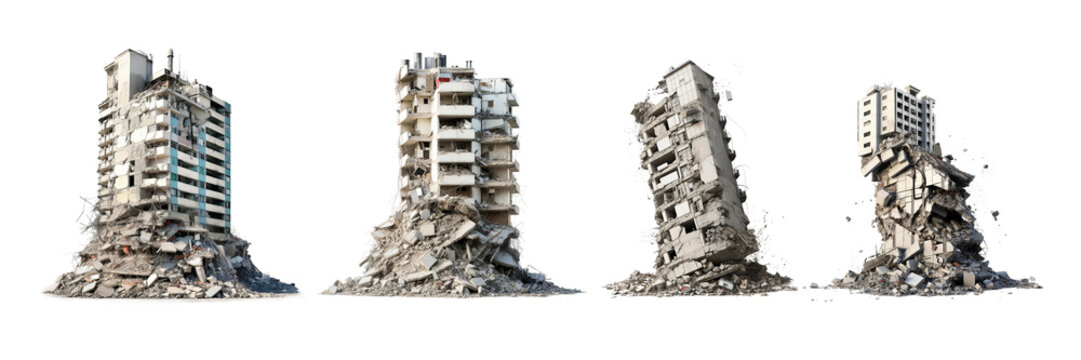 Demolished skyscraper, transparent background, isolated image, generative AI
