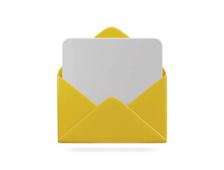 yellow envelope with empty paper card 3d vector icon