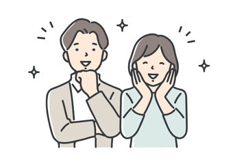 嬉しそうな若い夫婦・カップル／上半身