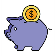 piggy bank color outline icon design style