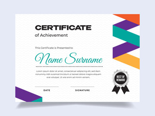 Modern origami certificate of achievement template with icon badge. Modern certificate vector. Perfect for employee awards.