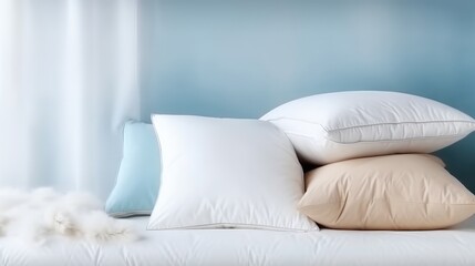 Fototapeta na wymiar Soft Pillows and blanket on bed.