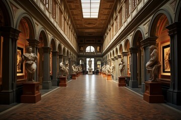 Famous Uffizi Gallery in Florence, Italy. Generative AI