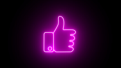 Neon thumbs up or like on the black background. Social media network concept. - obrazy, fototapety, plakaty