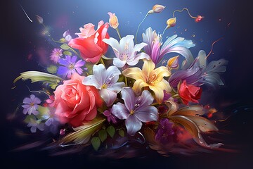 Digital artwork of a beautiful bouquet of flowers. Generative AI